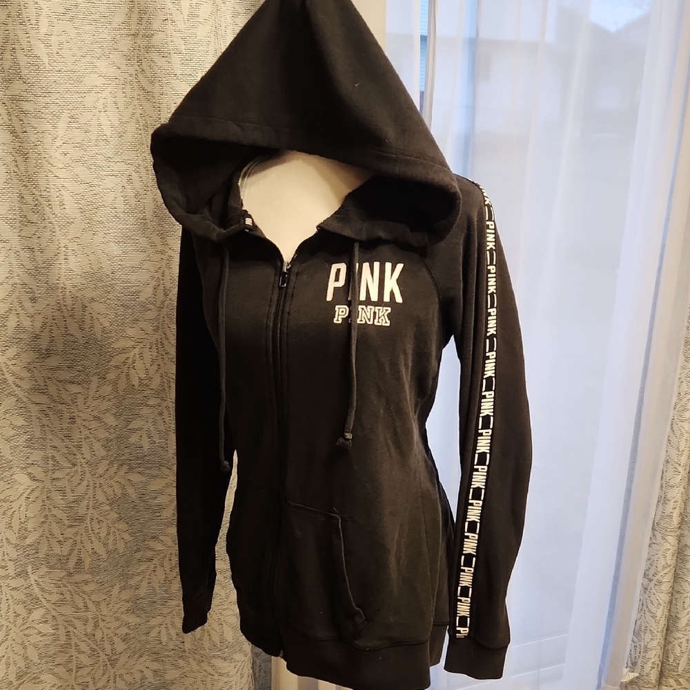 PINK Victoria's Secret Black Zip Front Hoodie Jacket